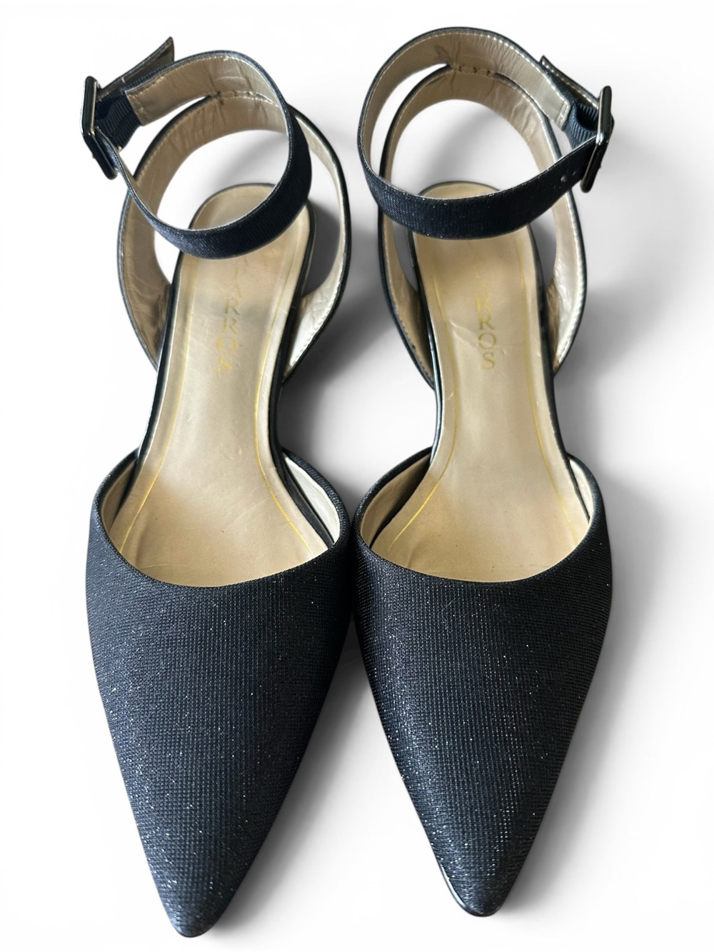 Caparros Black Pointed-Toe Ankle-Strap Heels
